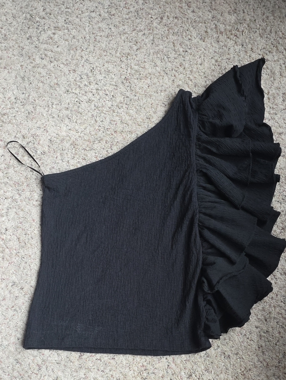 Anthropologie Black One-Shoulder Ruffle Top